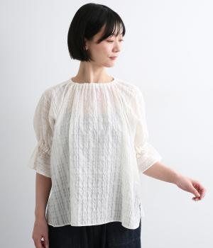 シアーチェック　キャンディスリーブブラウス(クリーム-F)