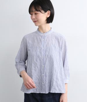 シャーリング　スタンドフリルAラインブラウス