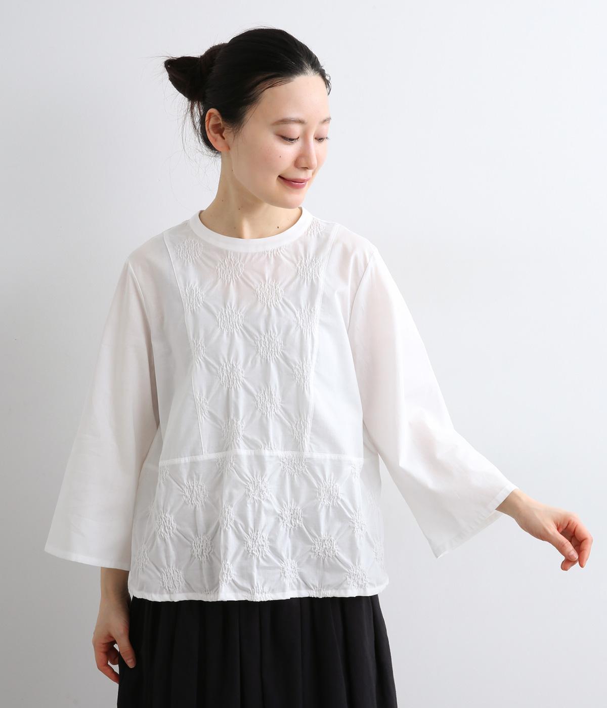 刺繍ミニスタンドカラープルオーバーブラウス(オフ-F)