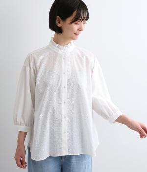 コットン刺繍　フリルブラウス(オフ-F)