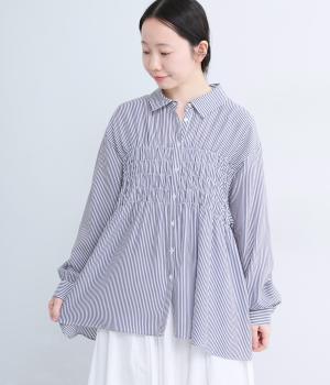 ストライプシャーリングレギュラーカラーシャツ(ネイビー-F)