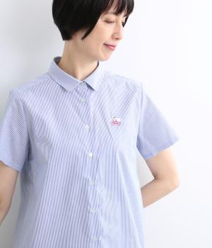 自転車の女の子刺繍レギュラーシャツ(ストライプ-M)