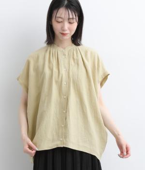 ラミー東炊き襟ぐりタックブラウス(クリームイエロー-M)