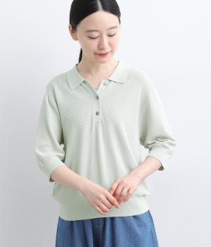 鹿の子編み半袖ポロシャツ(ライトグレー-M)