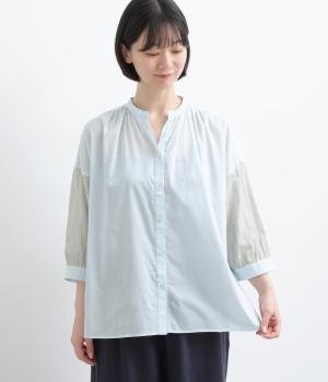 ローン×アイレットレース　スキッパーシャツ(サックス-F)