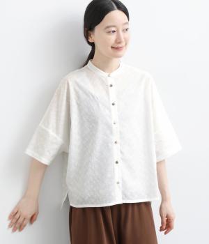 LIBERTYくるみ釦　スタンドカラードルマンシャツ(サクラ-F)