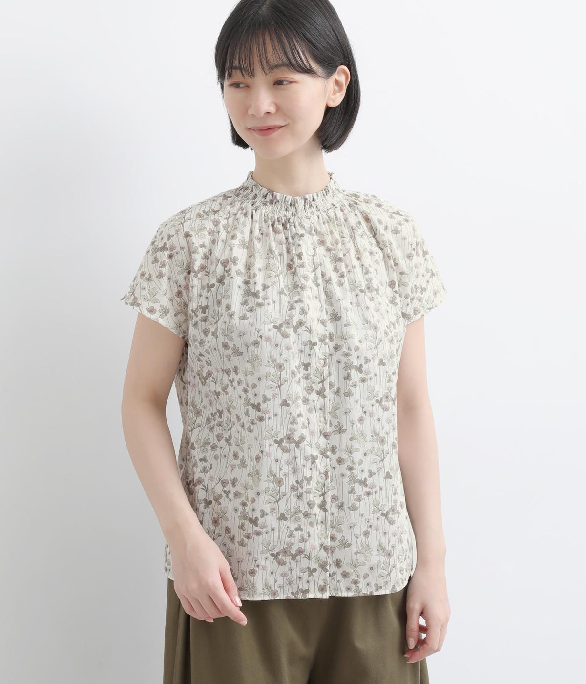 LIBERTY前開きシャーリングフレンチスリーブブラウス｜Parkes