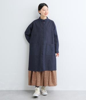 コットンリネン　デニムシャツワンピースコート