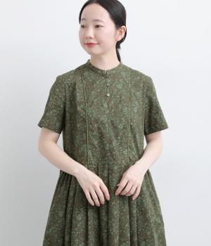 LIBERTYキーネックすっきり見えワンピース(グリーン-F)