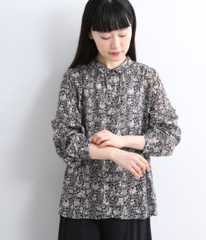 LIBERTYシルフローン　チビ襟ギャザービッグシャツ(Woodland Library/J26A-F)