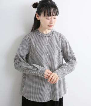 リバティくるみ釦フリル付きブラウス(ギンガム-F)