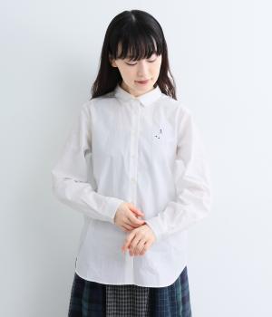 ボーダーマフラーの女の子刺繍シャツ（オフ・M）