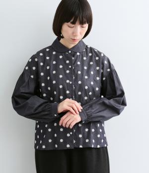 ラウンドカラードロップショルダーブラウス（ネイビー・F）