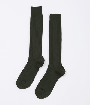メリノウールリブハイソックス(ダークオリーブ-ONESIZE)