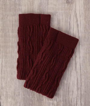 ウール縄柄ハンドウォーマー(ボルドー-ONESIZE)