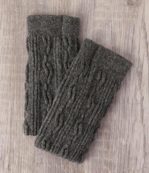 ウール縄柄ハンドウォーマー(チャコール-ONESIZE)