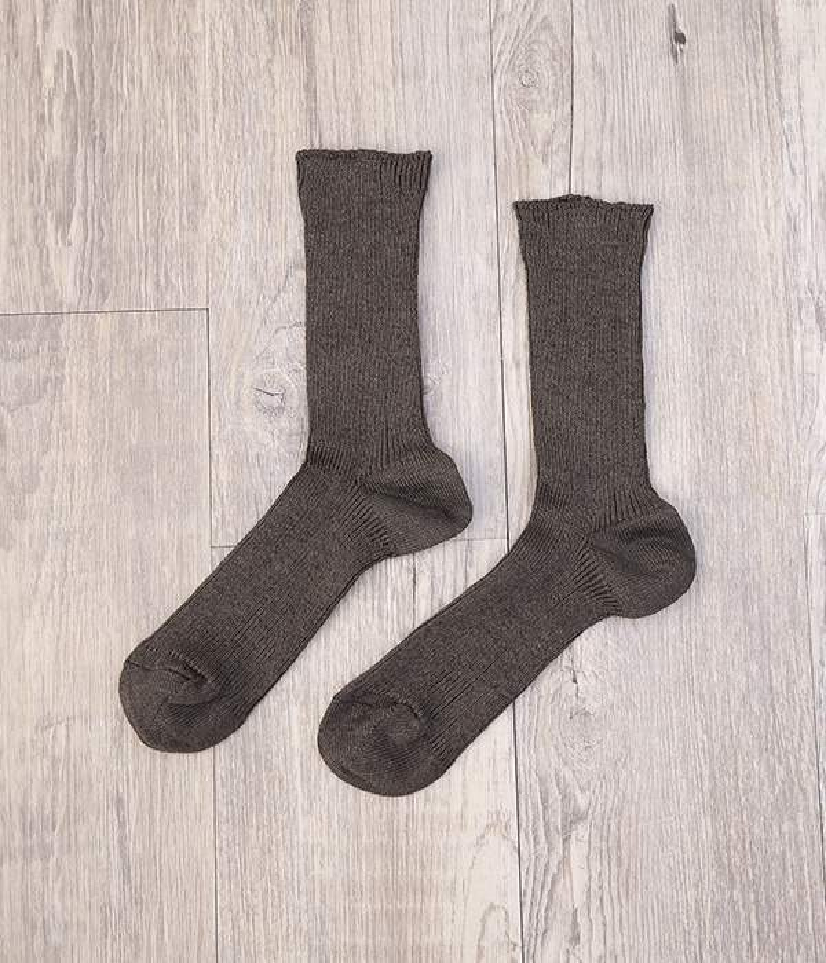 ベルギーリネンリブソックス(モカブラウン-ONESIZE)