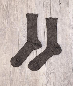 ベルギーリネンリブソックス(モカブラウン-ONESIZE)