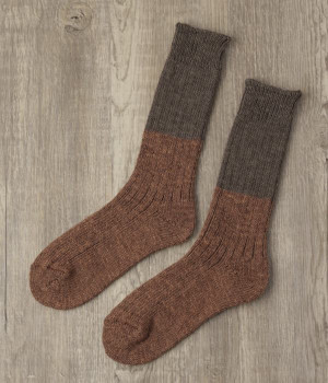 ウールコットンスラブソックス(ブラウン-ONESIZE)