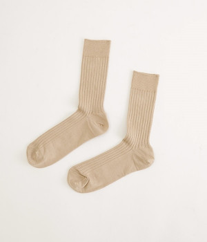 Praha　シルクコットンリブソックス(ベージュ-ONESIZE)