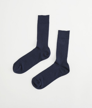 Praha　シルクコットンリブソックス(ネイビー-ONESIZE)