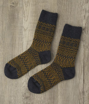 ウールジャガードソックス(ネイビー-ONESIZE)