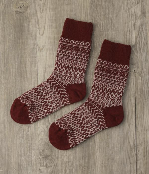 ウールジャガードソックス(ワイン-ONESIZE)