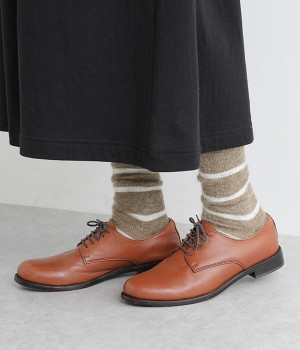 Oslo　モヘアウールボーダーソックス(モカベージュ-ONESIZE)