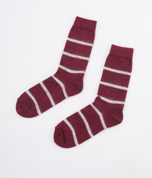 Oslo　モヘアウールボーダーソックス(ワイン-ONESIZE)