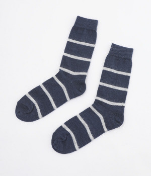 Oslo　モヘアウールボーダーソックス(ネイビー-ONESIZE)