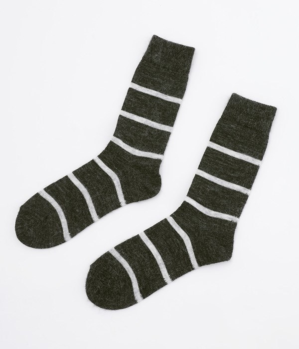 Oslo　モヘアウールボーダーソックス(チャコール-ONESIZE)