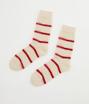 Oslo　モヘアウールボーダーソックス(タワーホワイト-ONESIZE)