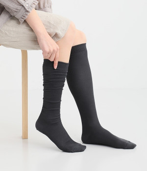 シルクリブハイソックス(チャコール-ONESIZE)