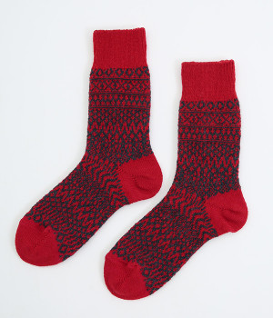 ウールジャカードソックス(レッド-ONESIZE)