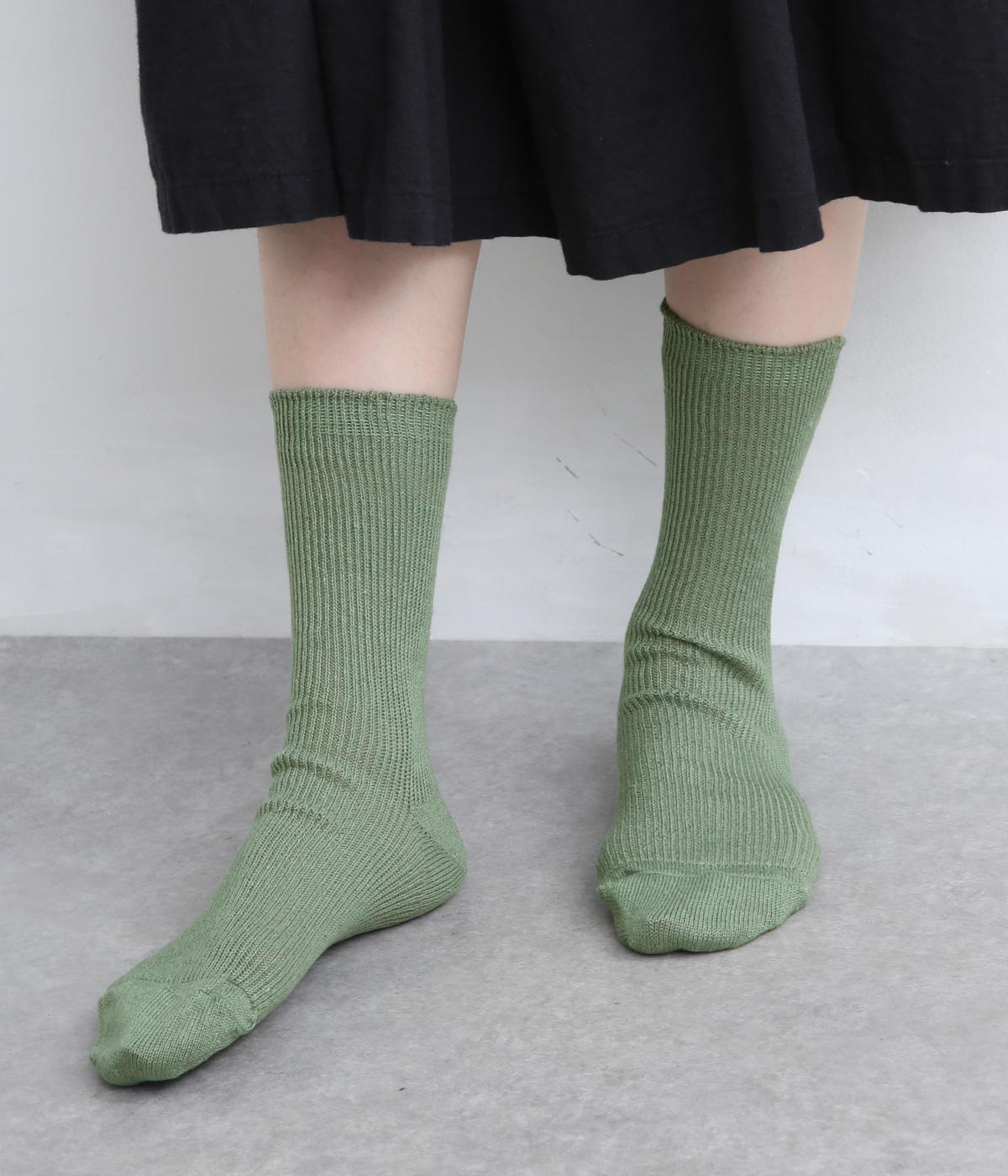 ベルギーリネンリブソックス【シーズンカラー】(マラカイト-S)