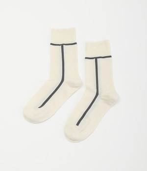 シルケットコットンラインソックス(ホワイト×スミクロ-ONESIZE)