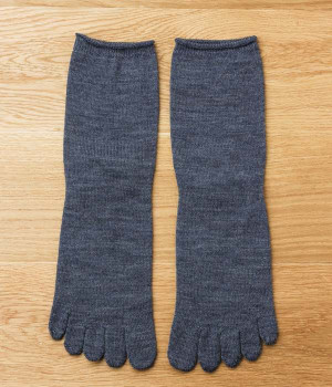 重ね履き用 ウール100％ ロークル丈 5本指ソックス(ネイビー-ONESIZE)