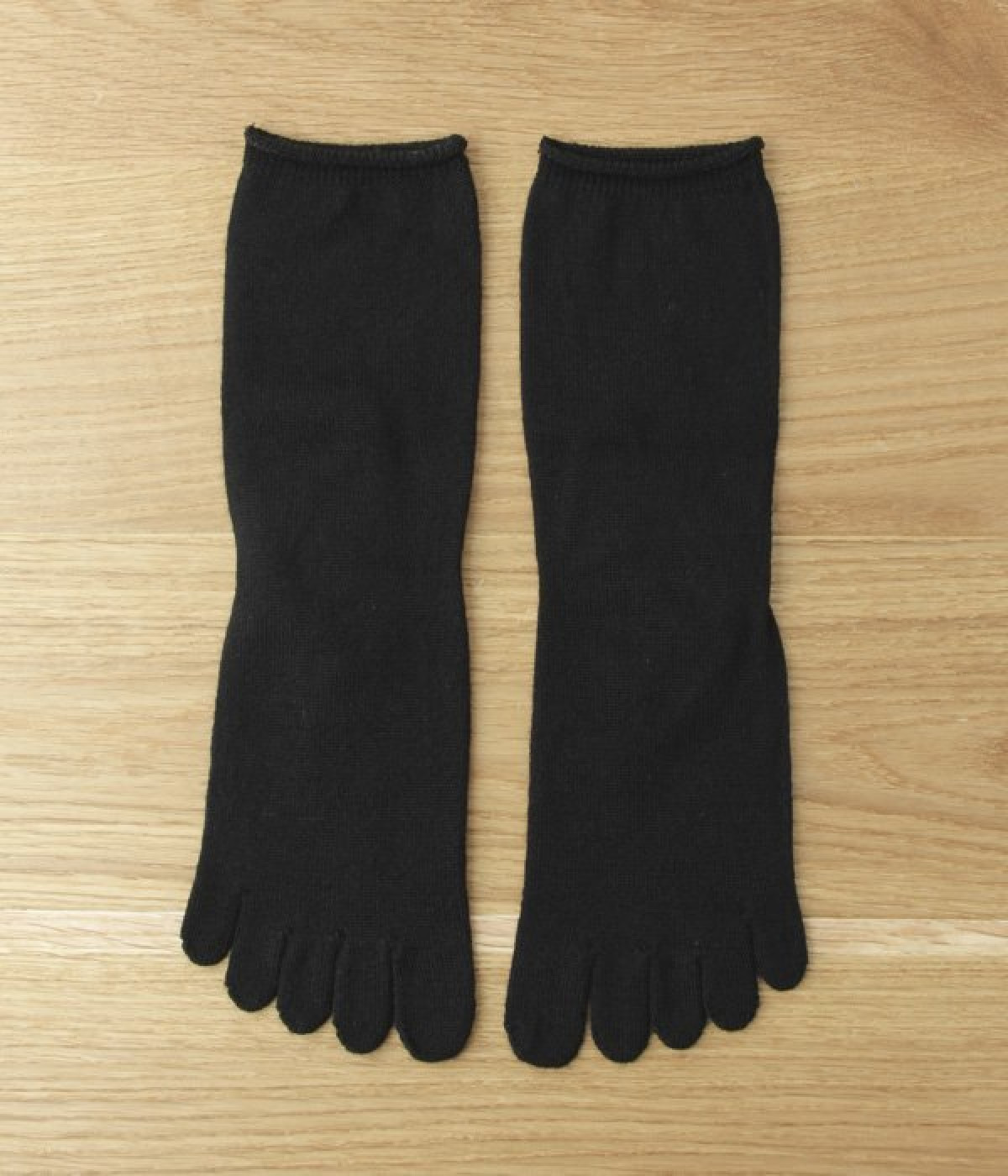 重ね履き用 ウール100％ ロークル丈 5本指ソックス(ブラック-ONESIZE)