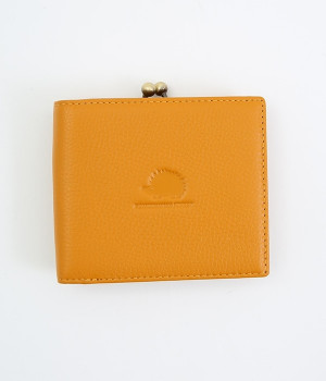 本革　二つ折りがま口財布(マスタード-ONESIZE)