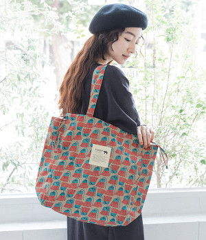 巾着トートバッグ(ベージュ-ONESIZE)