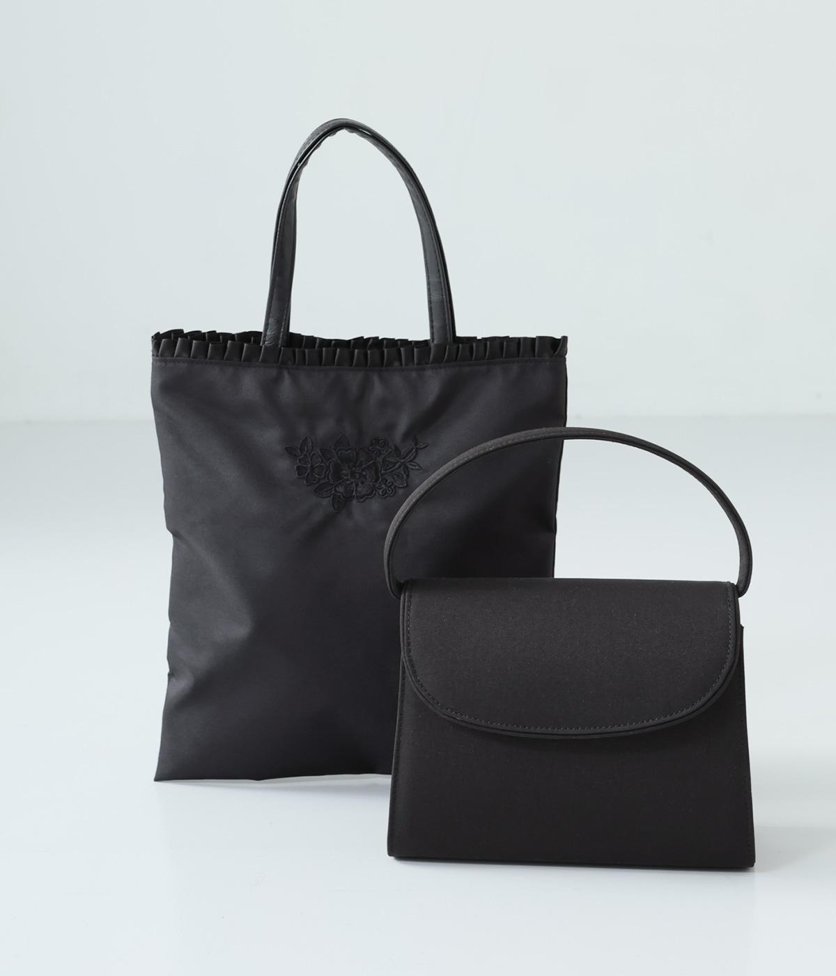 【慶弔両用】ブラックフォーマルバッグ2点セット(ブラック-F)