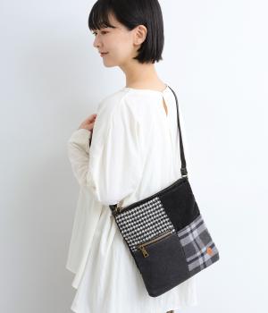 パッチワーク多ポケットショルダーバッグ(ブラック-F)