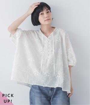 立体フラワー刺繍ブラウス(オフホワイト-F)
