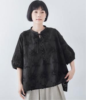 立体フラワー刺繍ブラウス(ブラック-F)