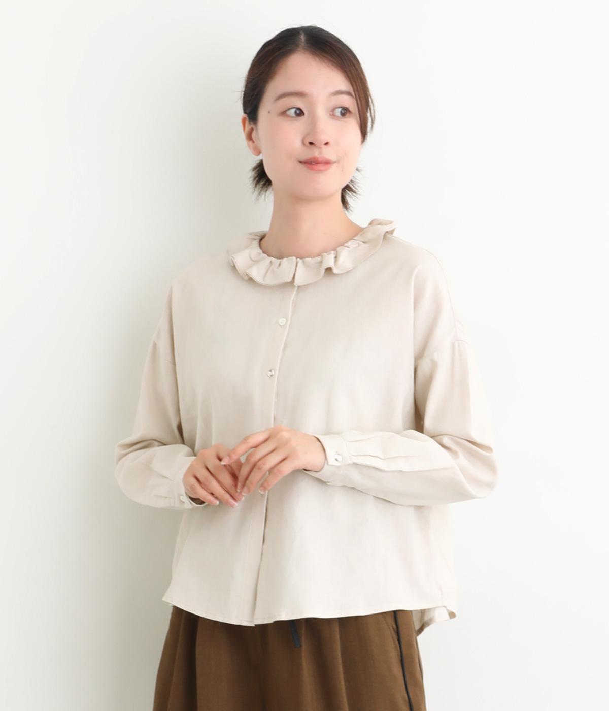 カーゼツイルダブルフリルカラーブラウス(ライトベージュ-F)