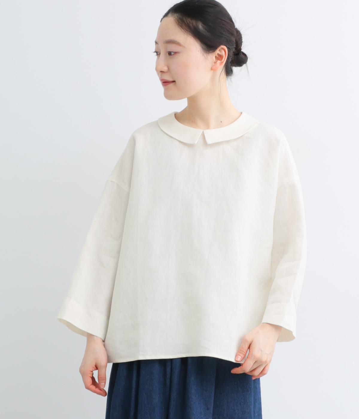 リネンクロスフラットカラーブラウス(ホワイト-F)