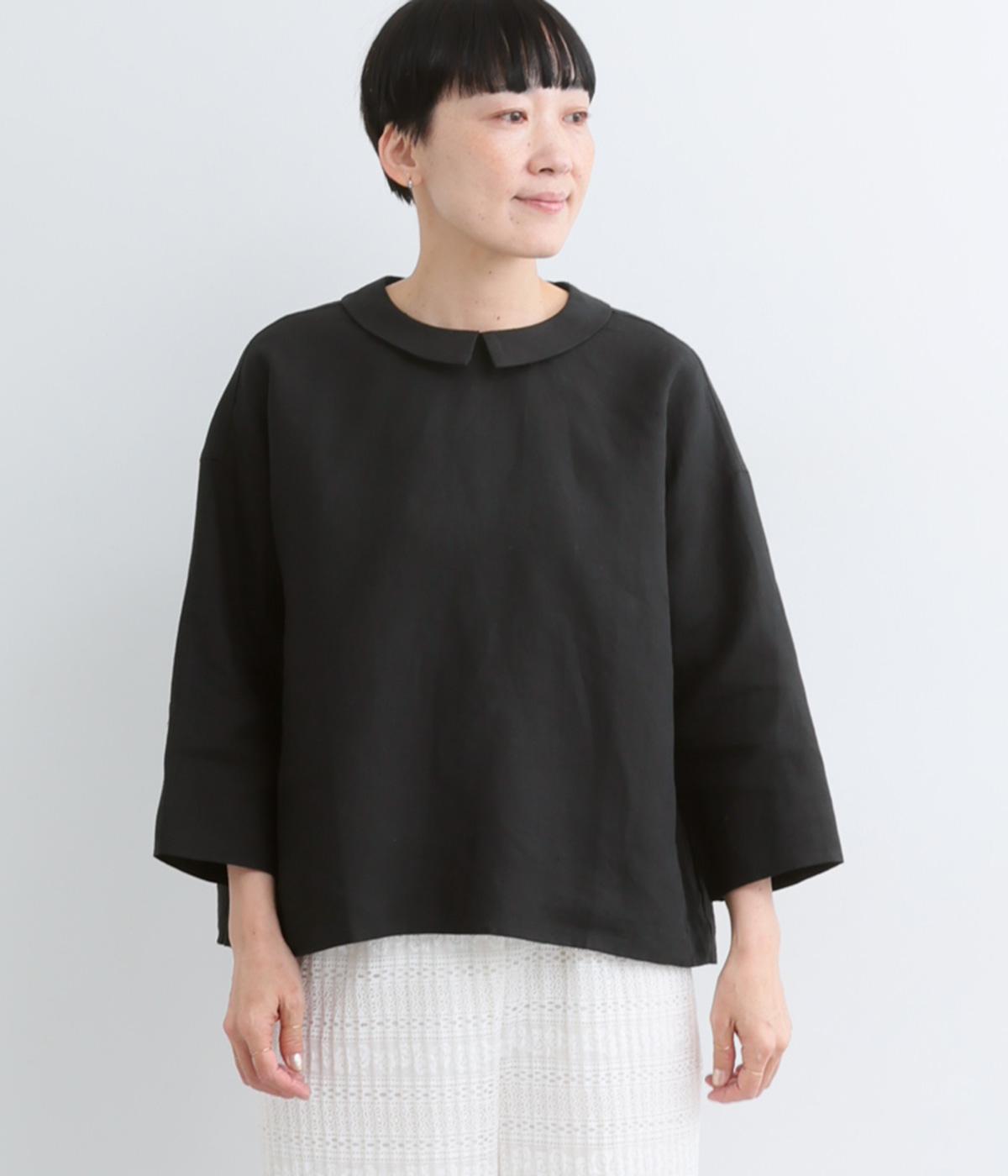 リネンクロスフラットカラーブラウス(ブラック-F)