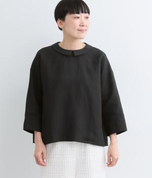 リネンクロスフラットカラーブラウス(ブラック-F)