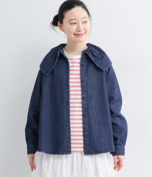 コットンリネンデニム　ビックカラーシャツ(バイオ-F)