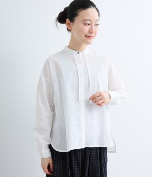 コットンリネンボイル　リボン付シャツ(ホワイト-F)